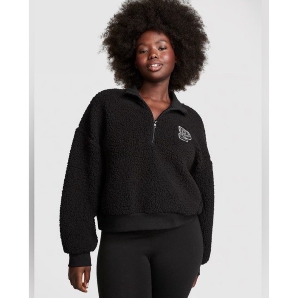 New‎ Victorias Secret Pink Cozy Fleece 1/2 Zip Pullover Women's Large Black